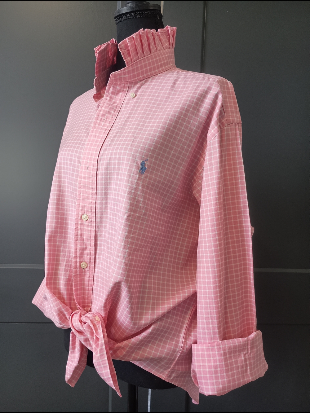 Upcycled Women's Ralph Lauren Ruffled Collar Shirt #082